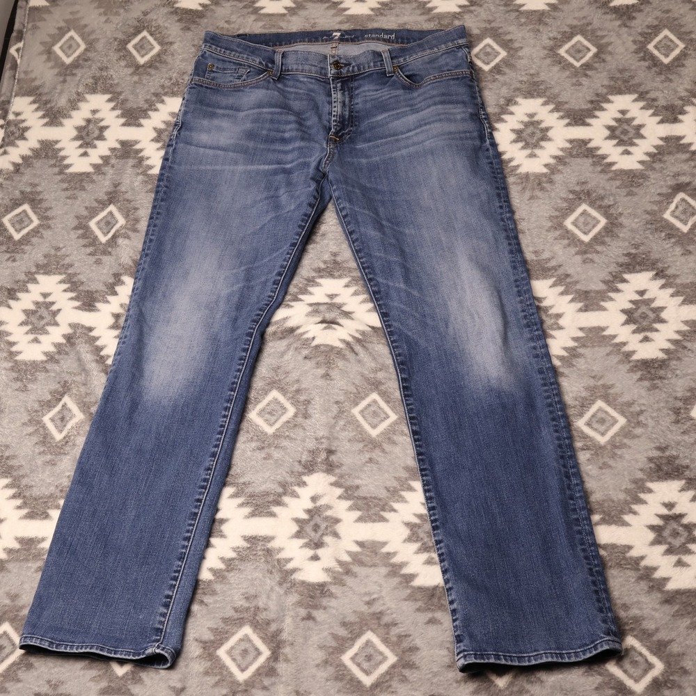 7 For All Mankind Standard Straight Leg Jeans Mens 36x32 Blue Stretch Denim